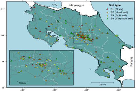 Magnitude and hypocentral-distance chart from the Costa Rica strong-motion database